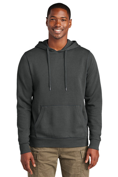 District DT2200 Mens District Wash Fleece Hooded Sweatshirt Hoodie Graphite Grey Model Front