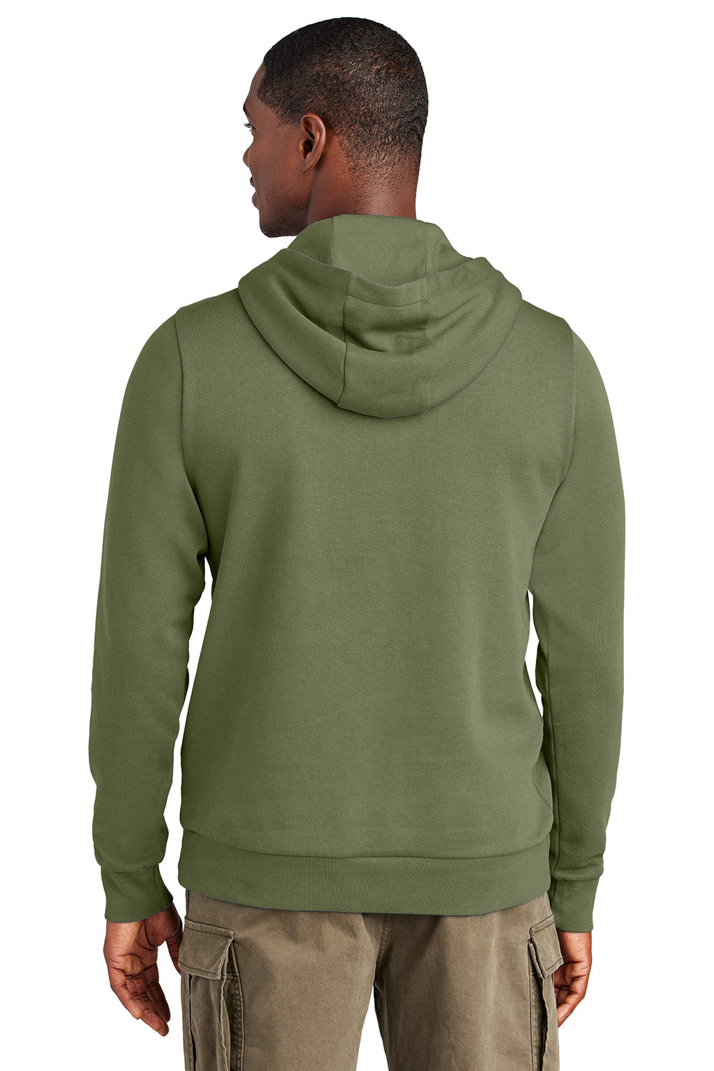 District DT2200 Mens District Wash Fleece Hooded Sweatshirt Hoodie Olive Drab Green Model Back