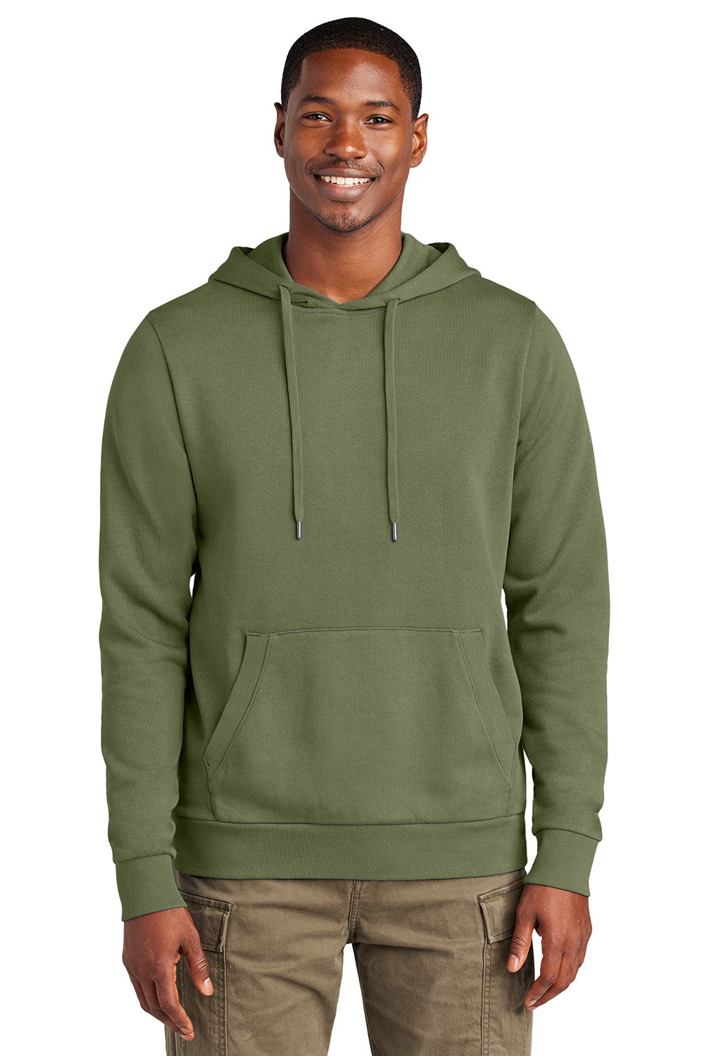 District DT2200 Mens District Wash Fleece Hooded Sweatshirt Hoodie Olive Drab Green Model Front