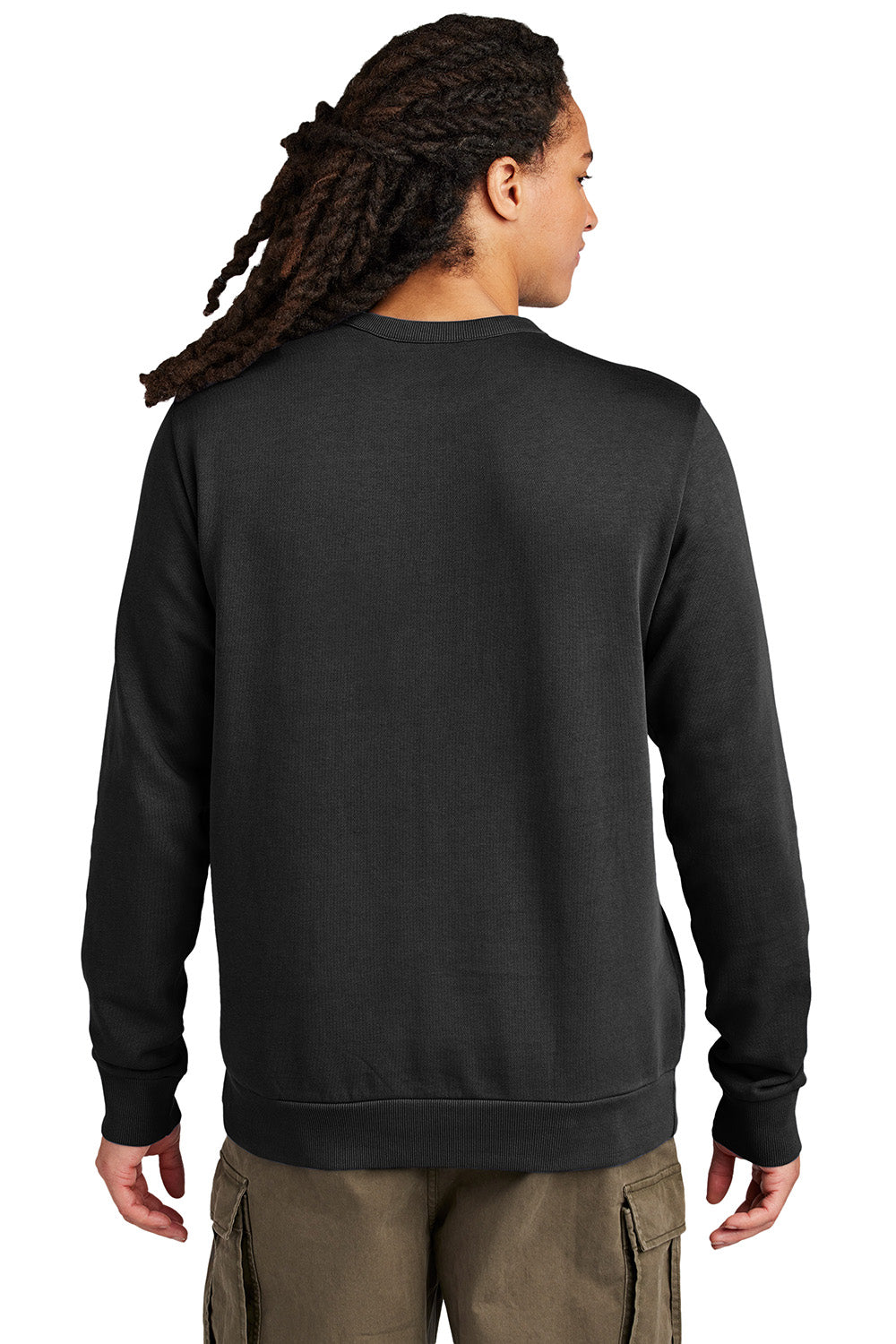 District DT2204 Mens District Wash Fleece Crewneck Sweatshirt Black Model Back