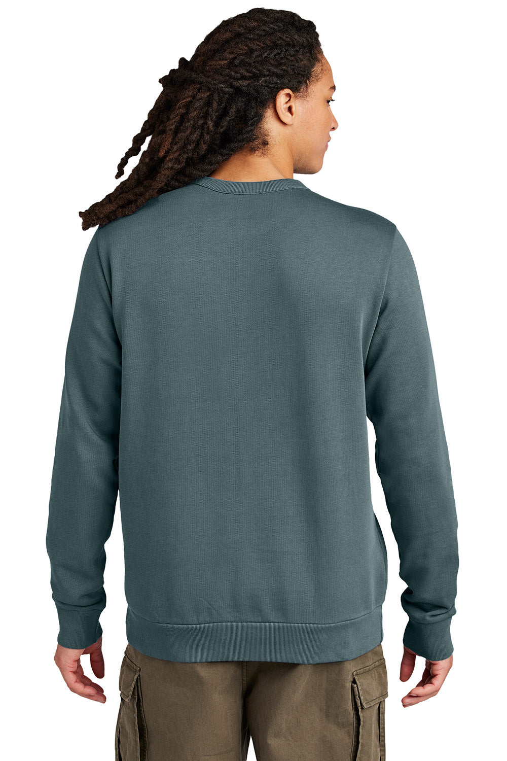 District DT2204 Mens District Wash Fleece Crewneck Sweatshirt Deep Steel Blue Model Back