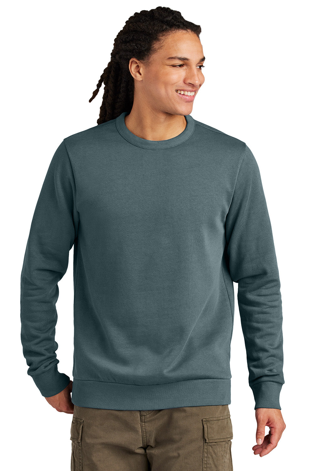 District DT2204 Mens District Wash Fleece Crewneck Sweatshirt Deep Steel Blue Model Front