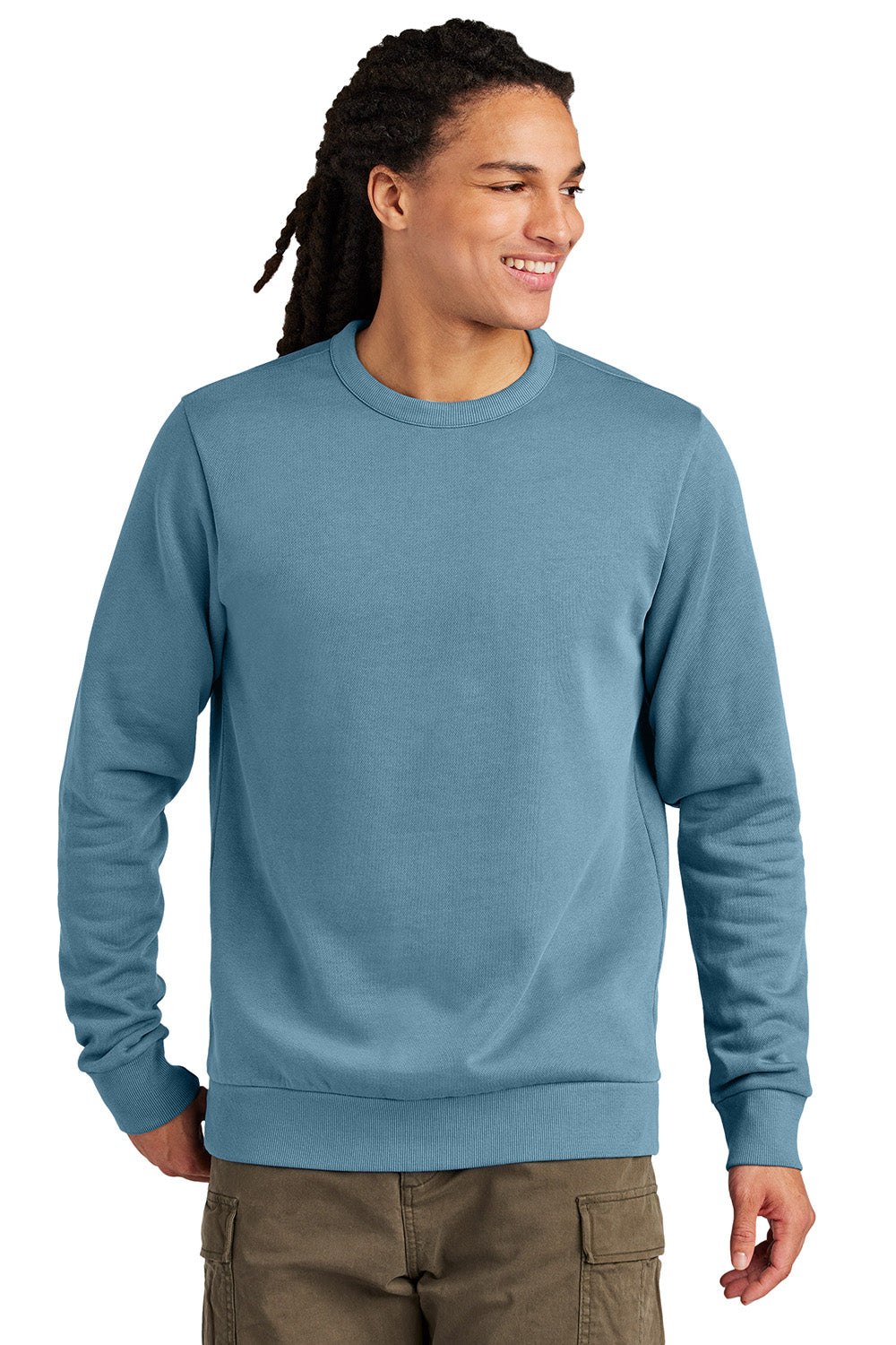 District DT2204 Mens District Wash Fleece Crewneck Sweatshirt Dusk Blue Model Front