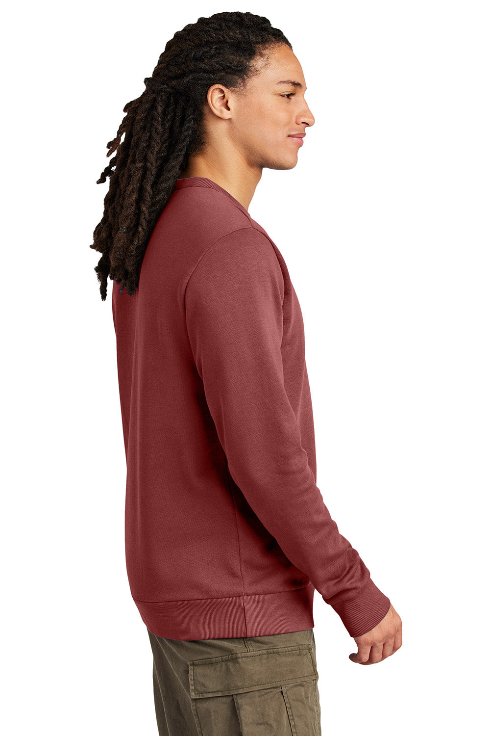 District DT2204 Mens District Wash Fleece Crewneck Sweatshirt Garnet Red Model Side