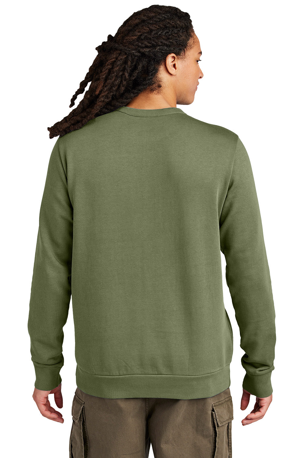 District DT2204 Mens District Wash Fleece Crewneck Sweatshirt Olive Drab Green Model Back