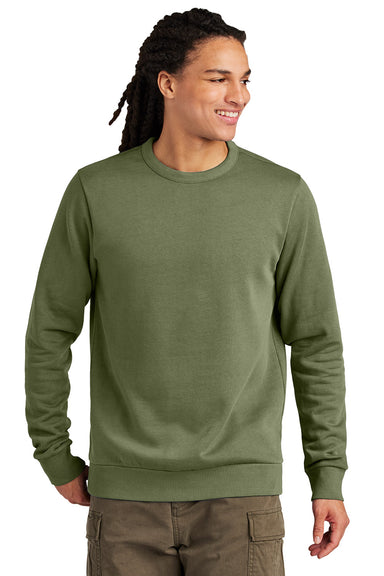 District DT2204 Mens District Wash Fleece Crewneck Sweatshirt Olive Drab Green Model Front