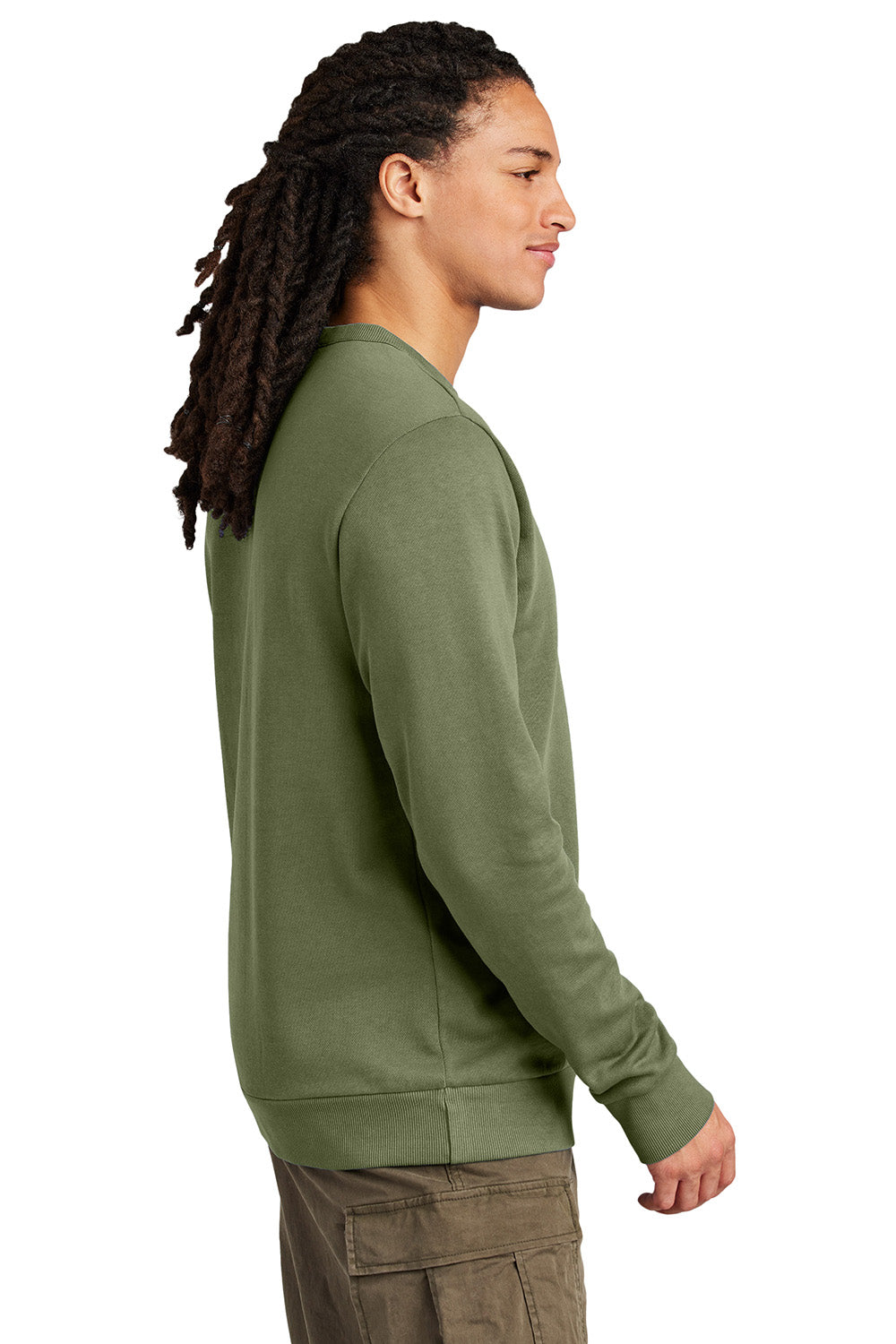 District DT2204 Mens District Wash Fleece Crewneck Sweatshirt Olive Drab Green Model Side