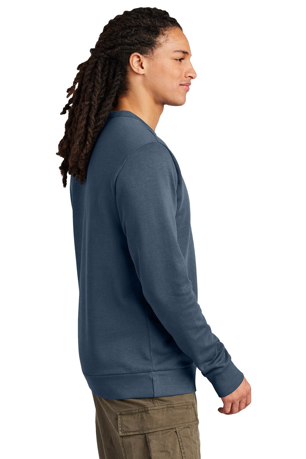 District DT2204 Mens District Wash Fleece Crewneck Sweatshirt True Navy Blue Model Side