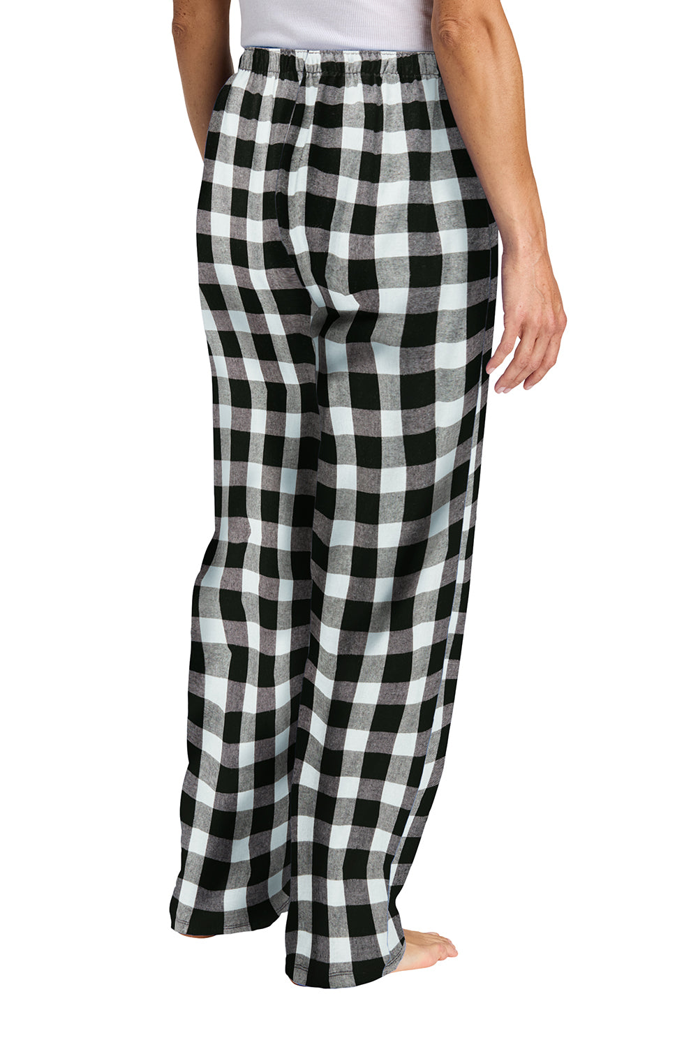 District DT2800 Womens Flannel Plaid Lounge Pants Black/White Buffalo Check Model Back