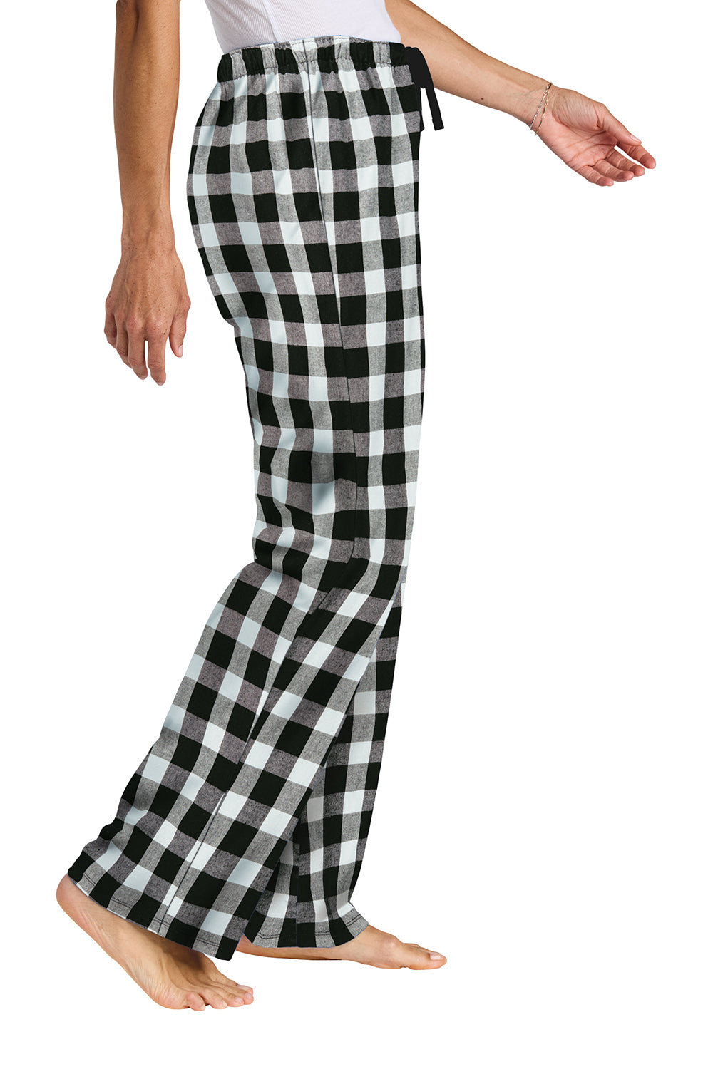 District DT2800 Womens Flannel Plaid Lounge Pants Black/White Buffalo Check Model Side