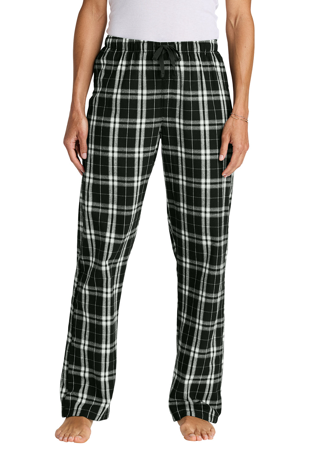 District DT2800 Womens Flannel Plaid Lounge Pants Black Model Front