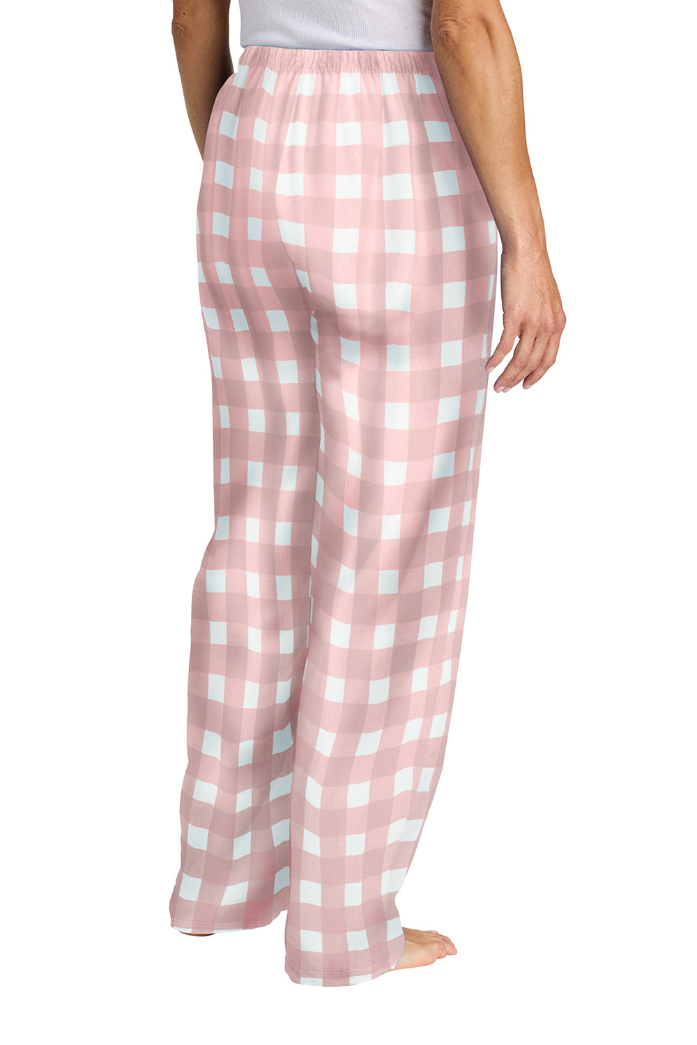 District DT2800 Womens Flannel Plaid Lounge Pants Light Pink/White Buffalo Check Model Back