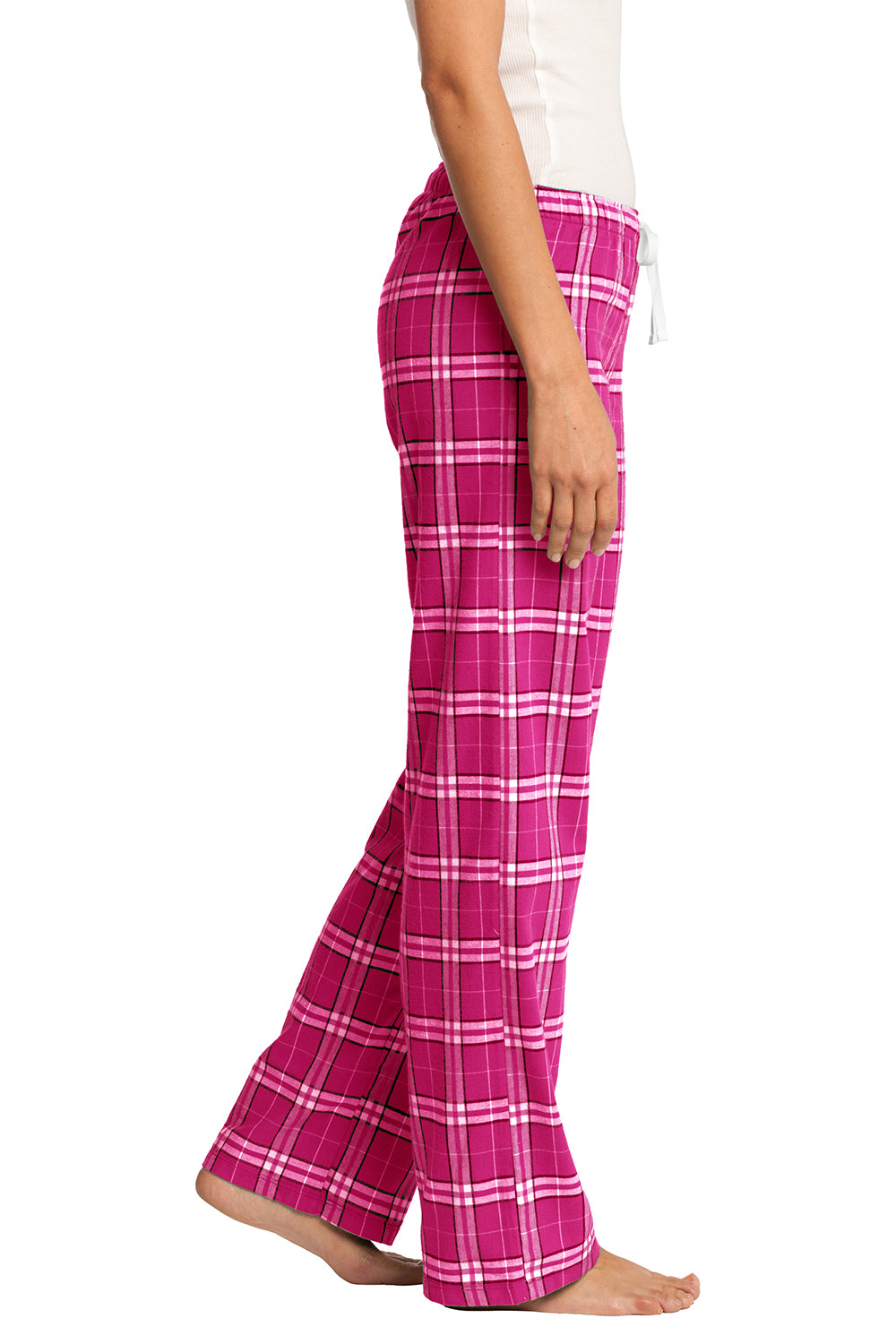 District DT2800 Womens Flannel Plaid Lounge Pants Dark Fuchsia Pink Model Side