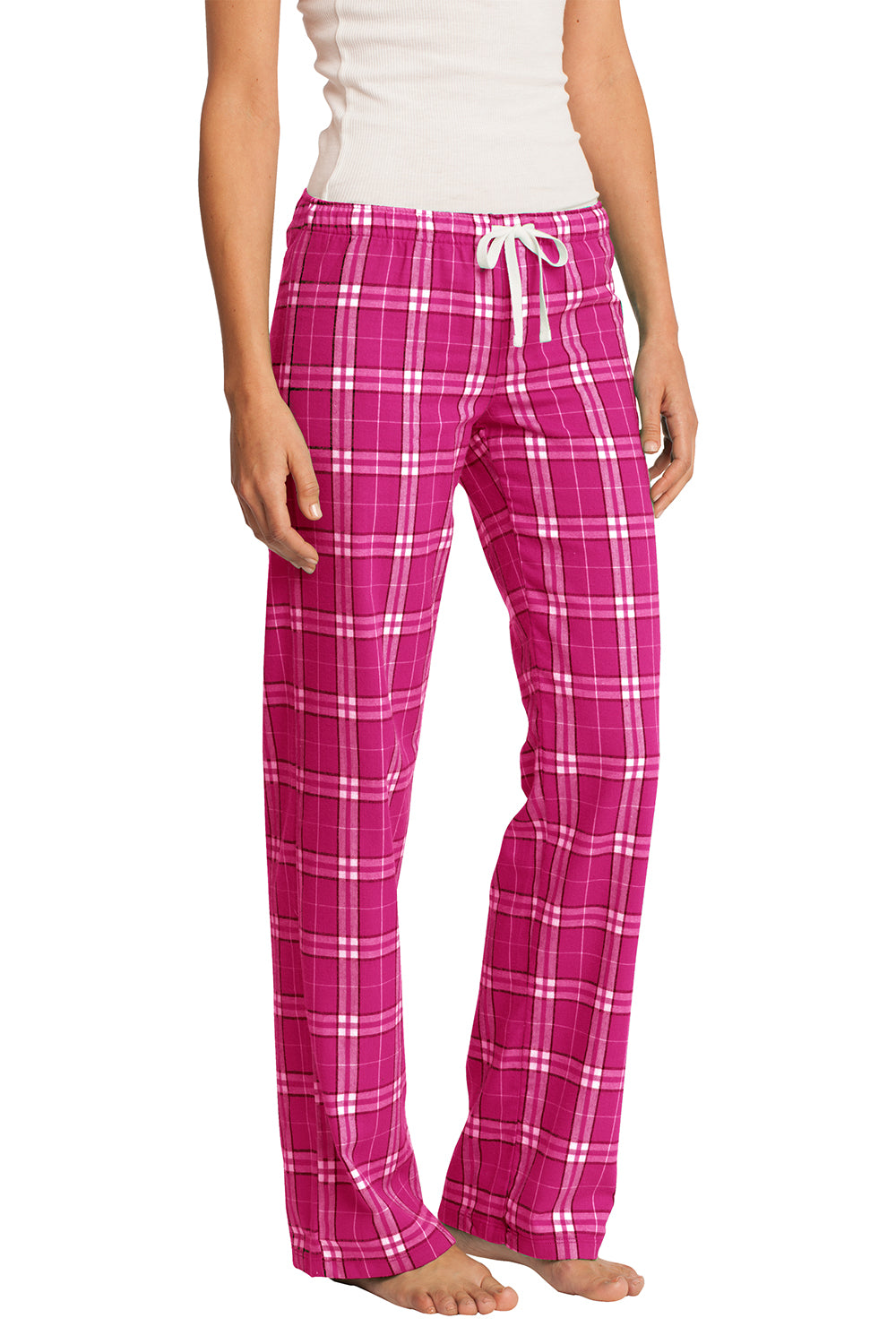 District DT2800 Womens Flannel Plaid Lounge Pants Dark Fuchsia Pink Model 3q