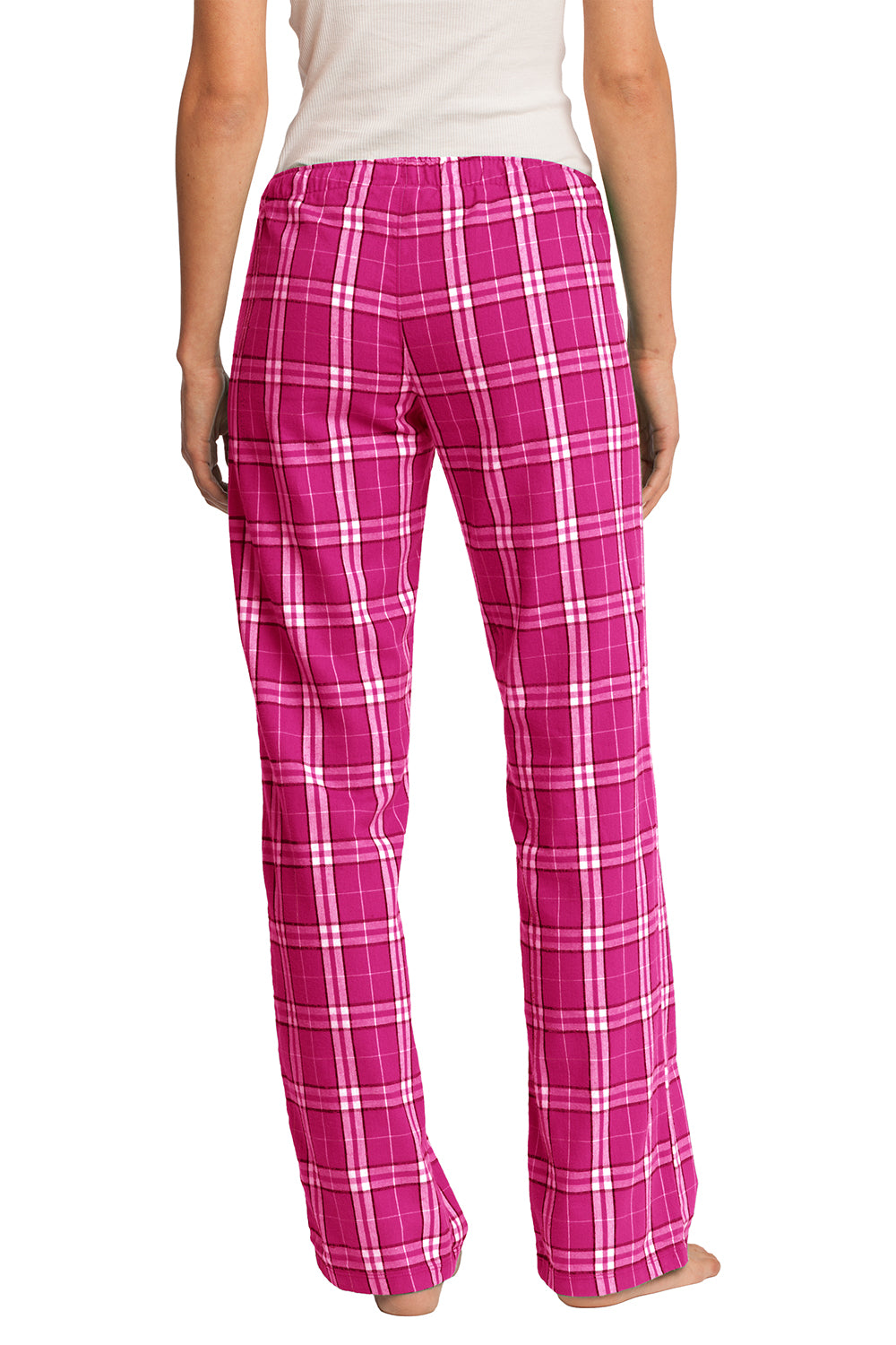 District DT2800 Womens Flannel Plaid Lounge Pants Dark Fuchsia Pink Model Back