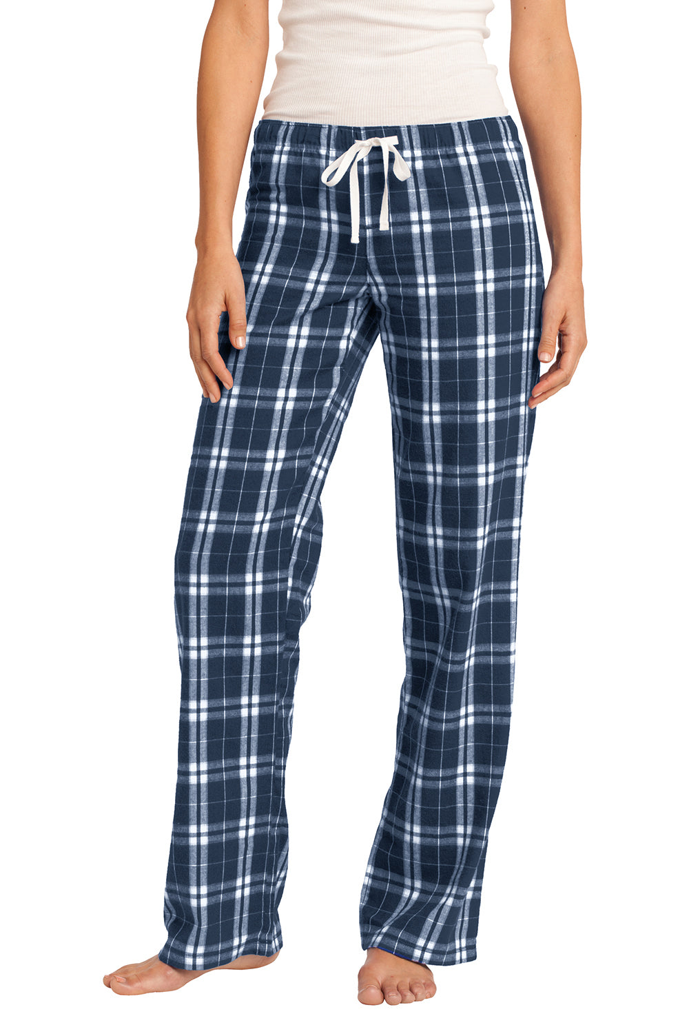 District DT2800 Womens Flannel Plaid Lounge Pants True Navy Blue Model Front