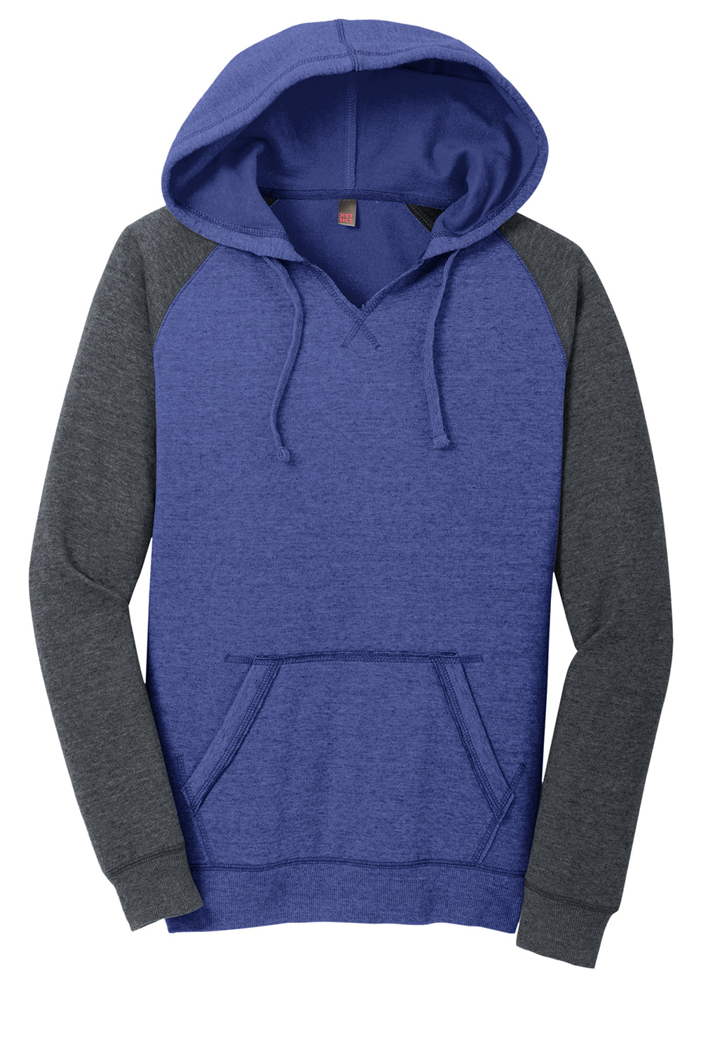 District DT296 Womens Fleece Hooded Sweatshirt Hoodie Heather Royal Blue/Charcoal Grey Flat Front