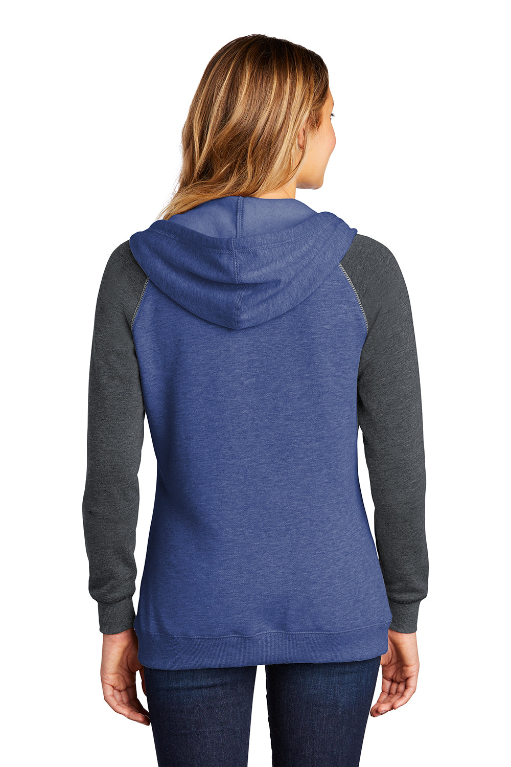 District DT296 Womens Fleece Hooded Sweatshirt Hoodie Heather Royal Blue/Charcoal Grey Model Back