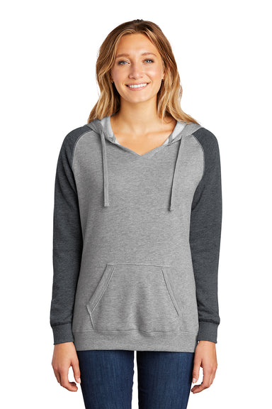 District DT296 Womens Fleece Hooded Sweatshirt Hoodie Heather Grey/Charcoal Grey Model Front