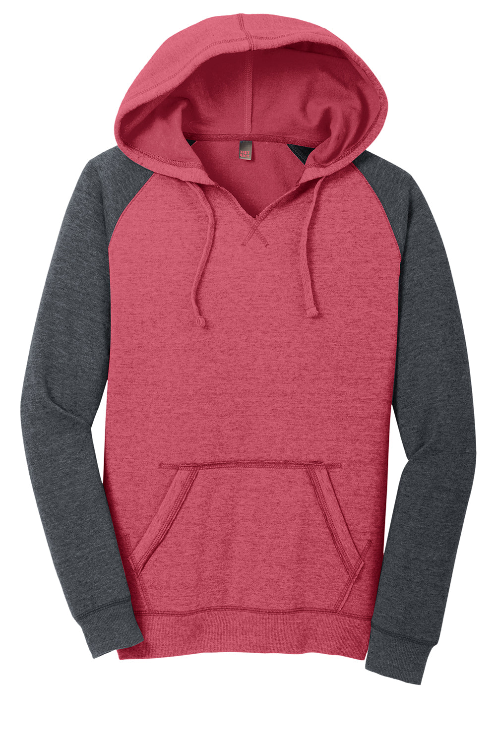 District DT296 Womens Fleece Hooded Sweatshirt Hoodie Heather Red/Charcoal Grey Flat Front