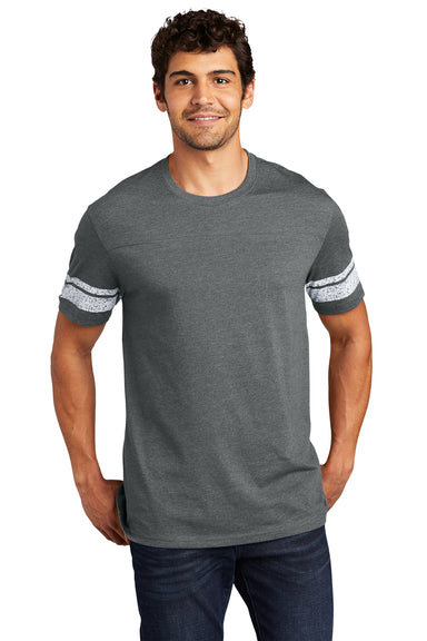 District DT376 Mens Game Short Sleeve Crewneck T-Shirt Heather Charcoal Grey/White Model Front