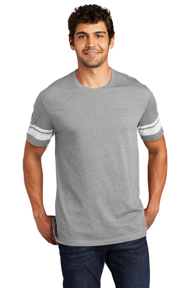 District DT376 Mens Game Short Sleeve Crewneck T-Shirt Heather Nickel Grey/White Model Front