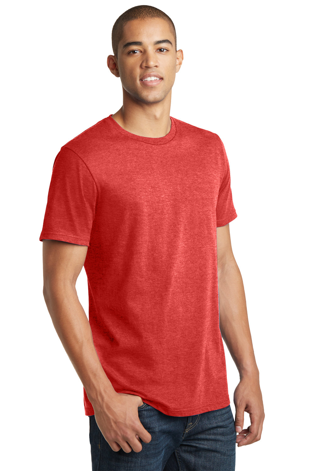 District DT5000 Mens The Concert Short Sleeve Crewneck T-Shirt Heather New Red Model 3q