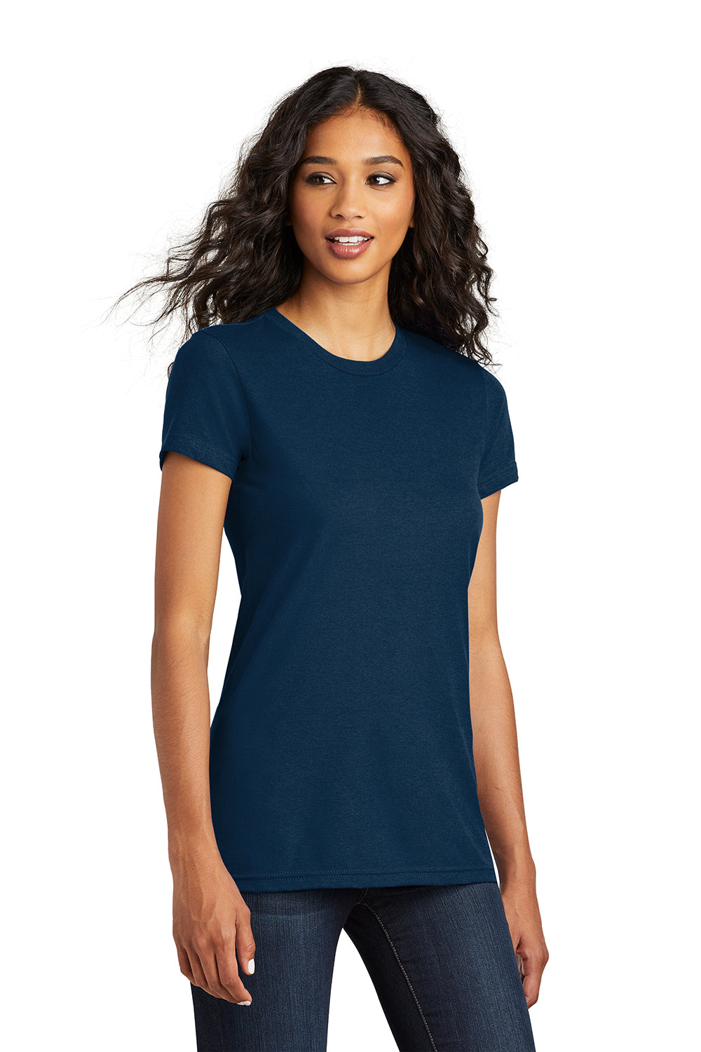 District DT5001 Womens The Concert Short Sleeve Crewneck T-Shirt New Navy Blue Model 3q