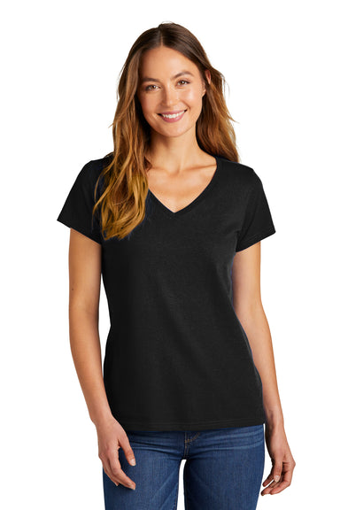 District DT5002 Womens The Concert Short Sleeve V-Neck T-Shirt Black Model Front