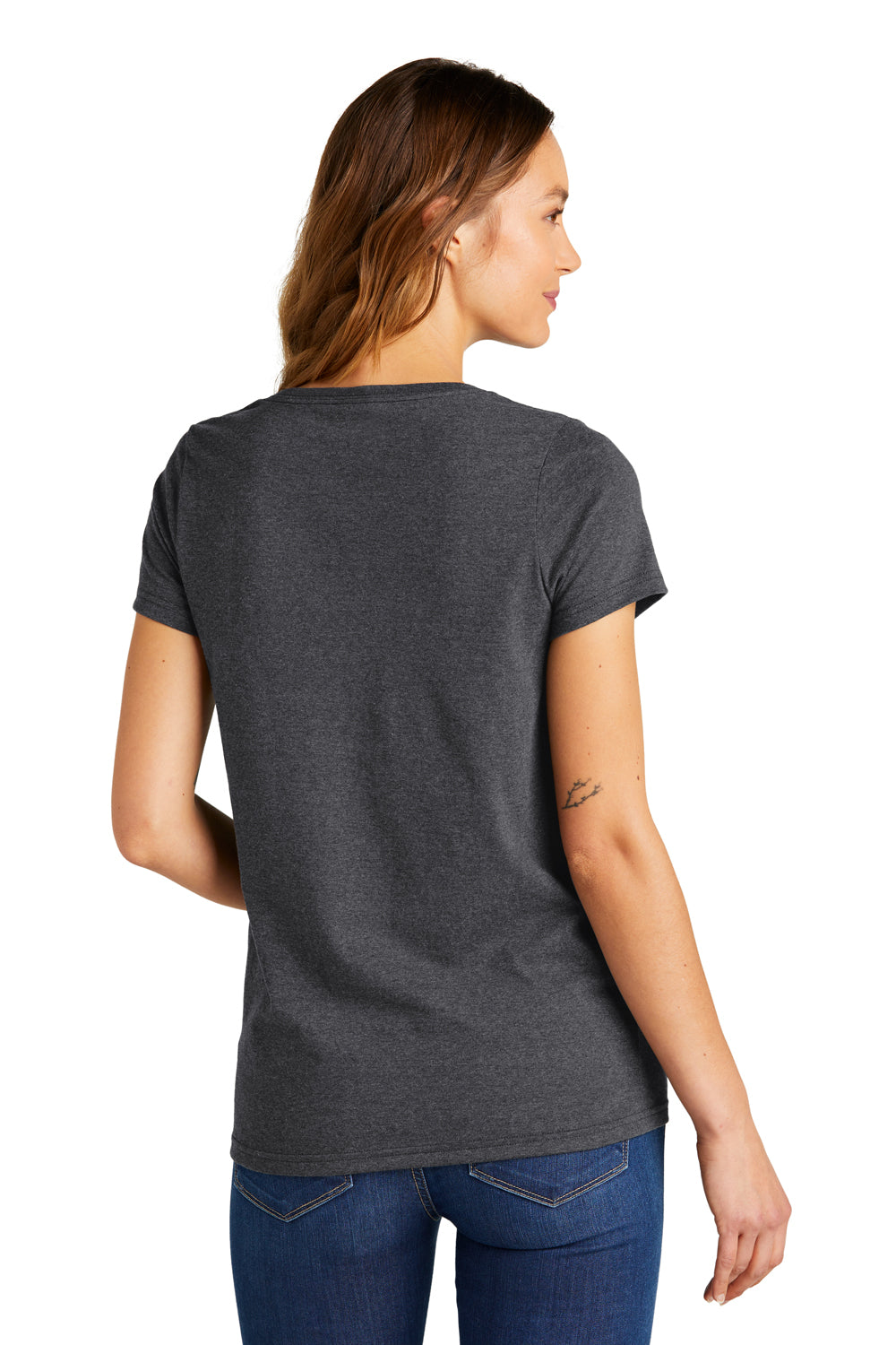 District DT5002 Womens The Concert Short Sleeve V-Neck T-Shirt Heather Charcoal Grey Model Back