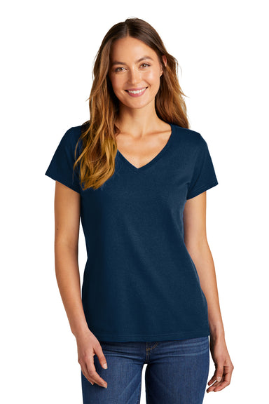 District DT5002 Womens The Concert Short Sleeve V-Neck T-Shirt New Navy Blue Model Front