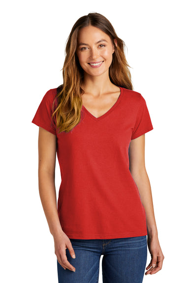 District DT5002 Womens The Concert Short Sleeve V-Neck T-Shirt New Red Model Front