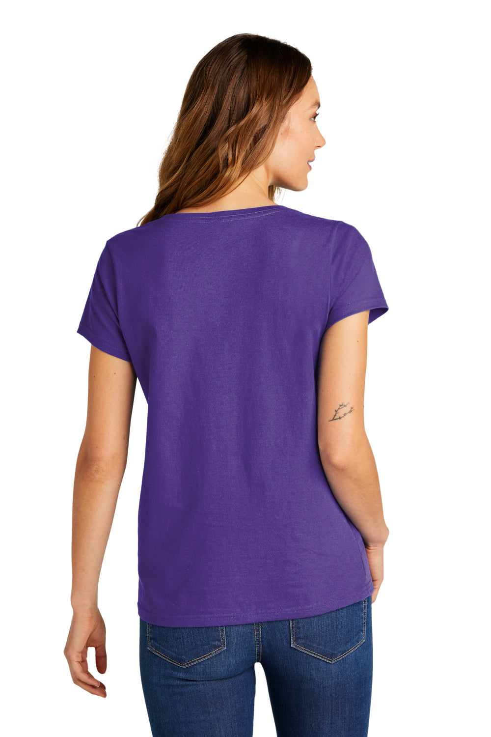 District DT5002 Womens The Concert Short Sleeve V-Neck T-Shirt Purple Model Back