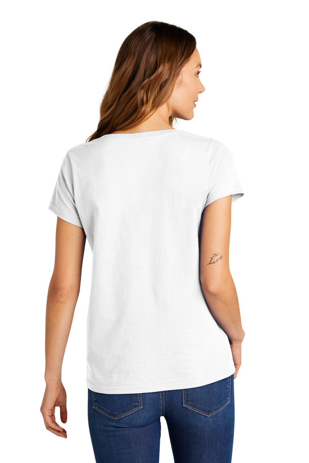 District DT5002 Womens The Concert Short Sleeve V-Neck T-Shirt White Model Back