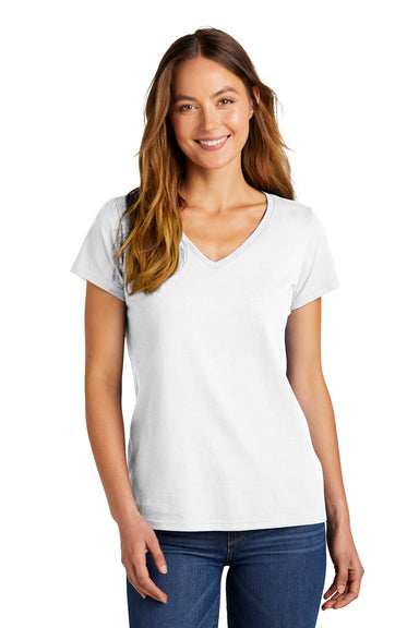 District DT5002 Womens The Concert Short Sleeve V-Neck T-Shirt White Model Front