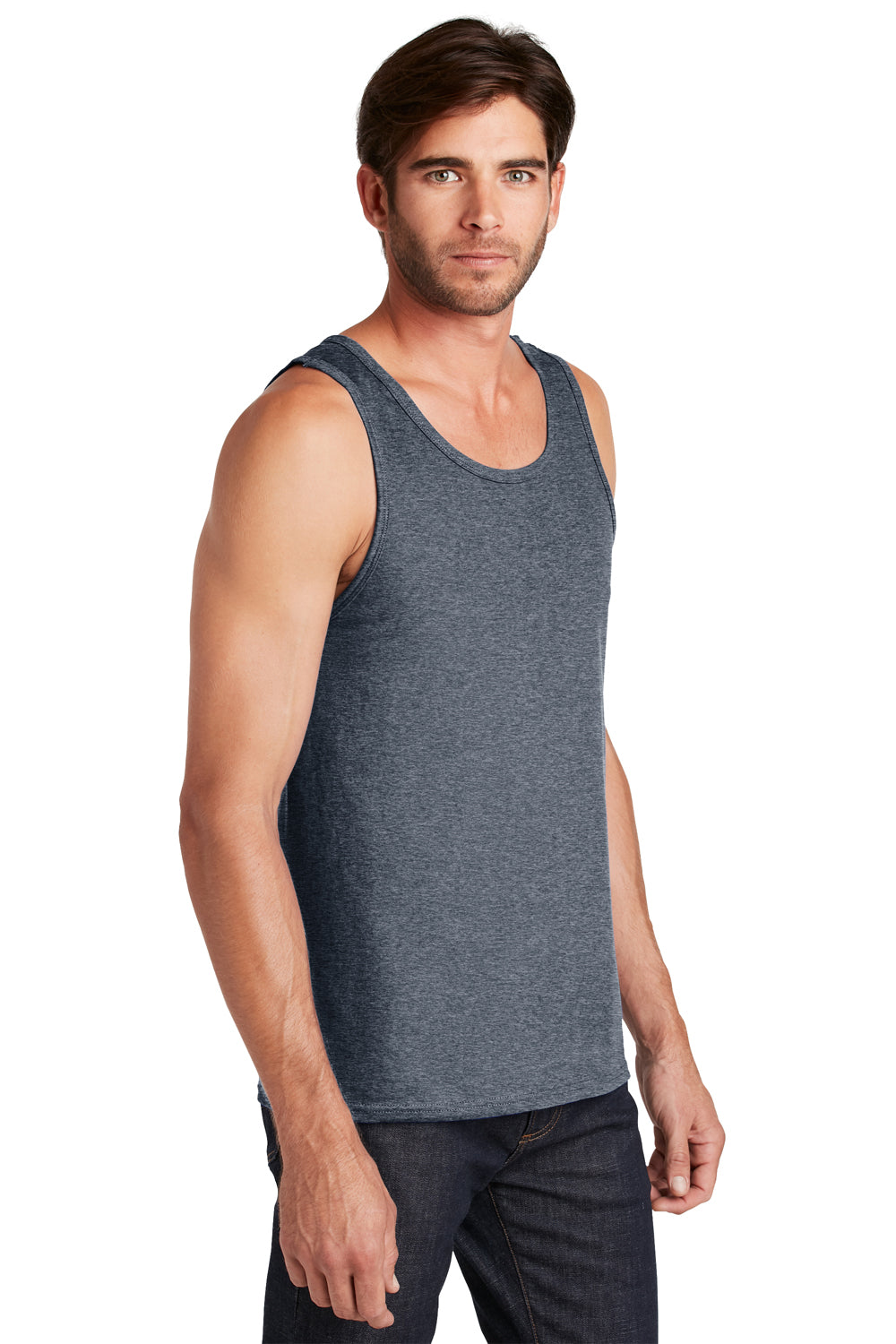 District DT5300 Mens The Concert Tank Top Heather Navy Blue Model 3q