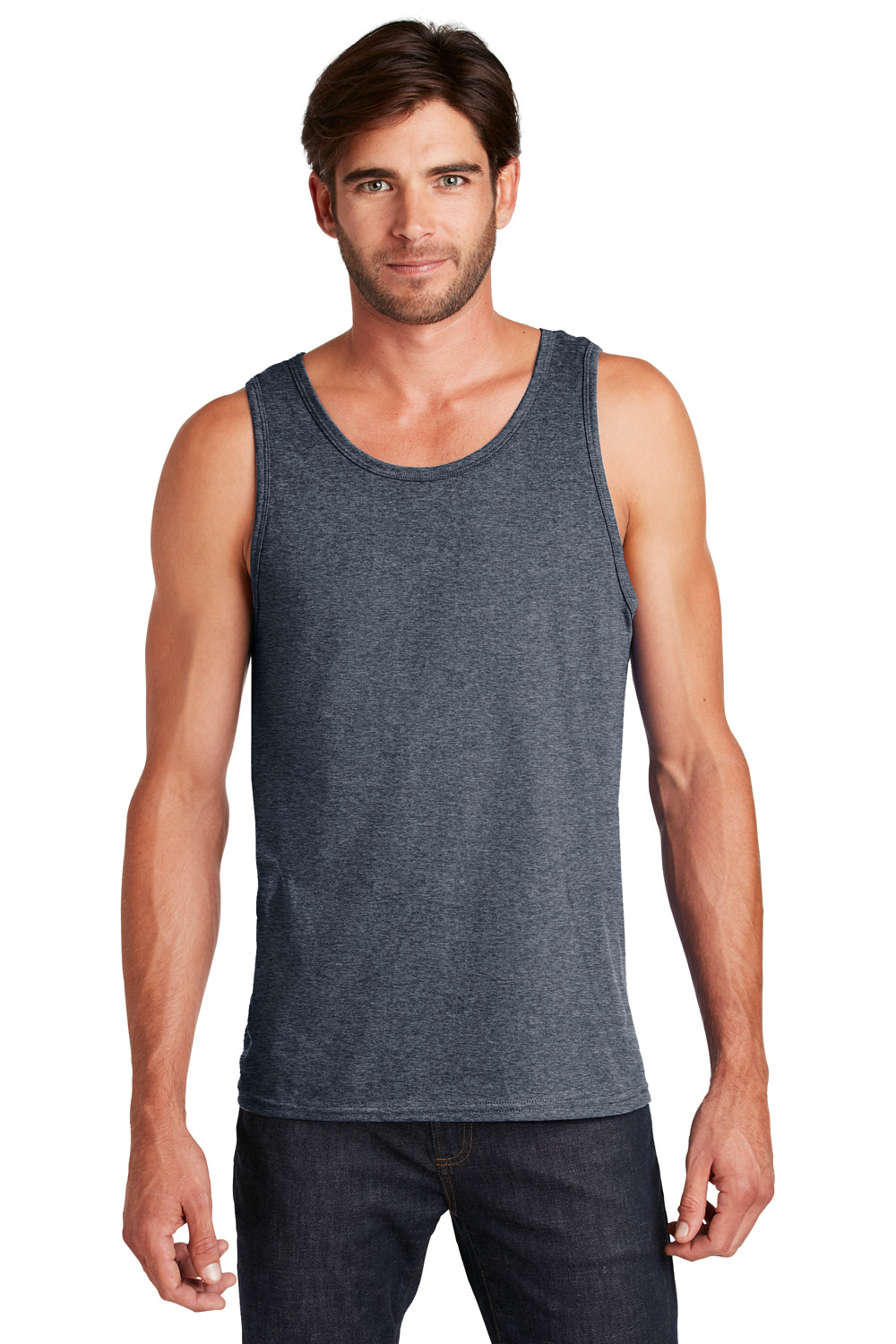 District DT5300 Mens The Concert Tank Top Heather Navy Blue Model Front