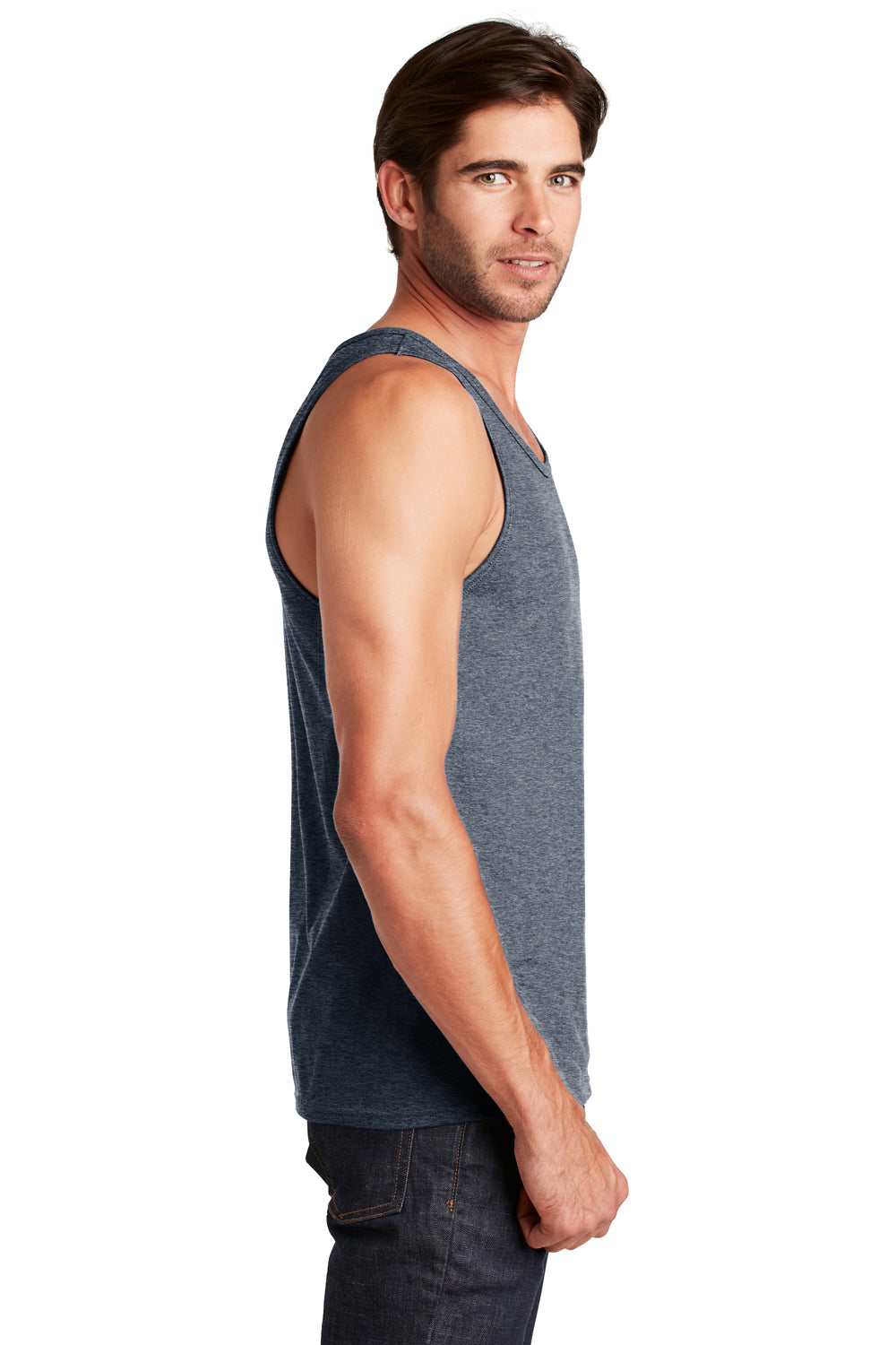 District DT5300 Mens The Concert Tank Top Heather Navy Blue Model Side