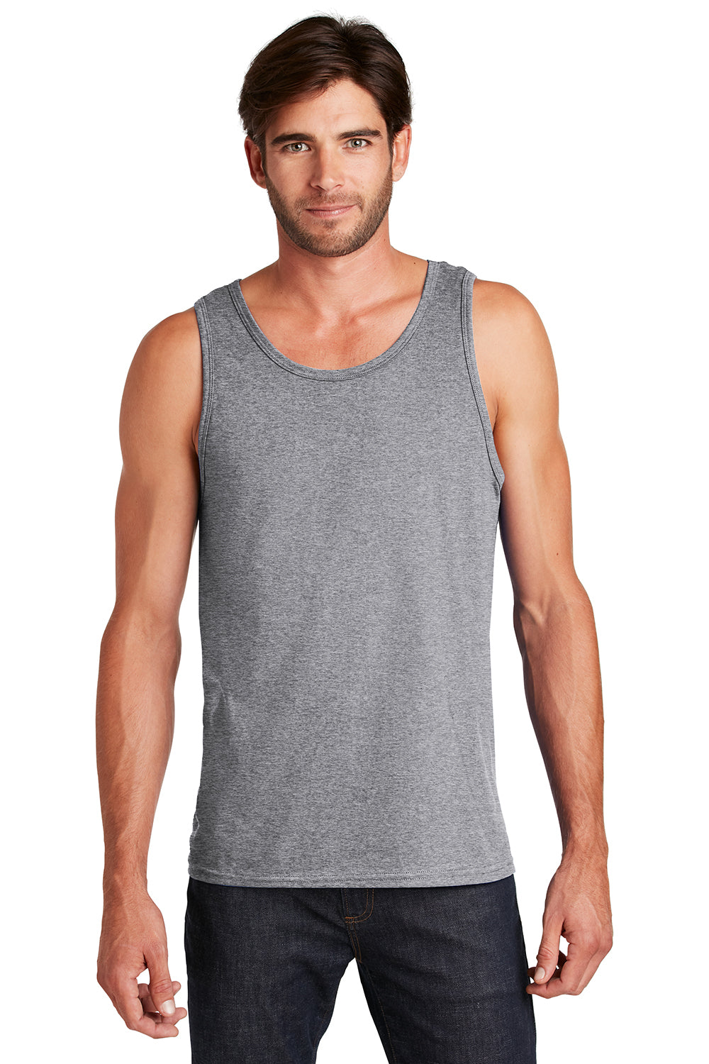 District DT5300 Mens The Concert Tank Top Heather Grey Model Front