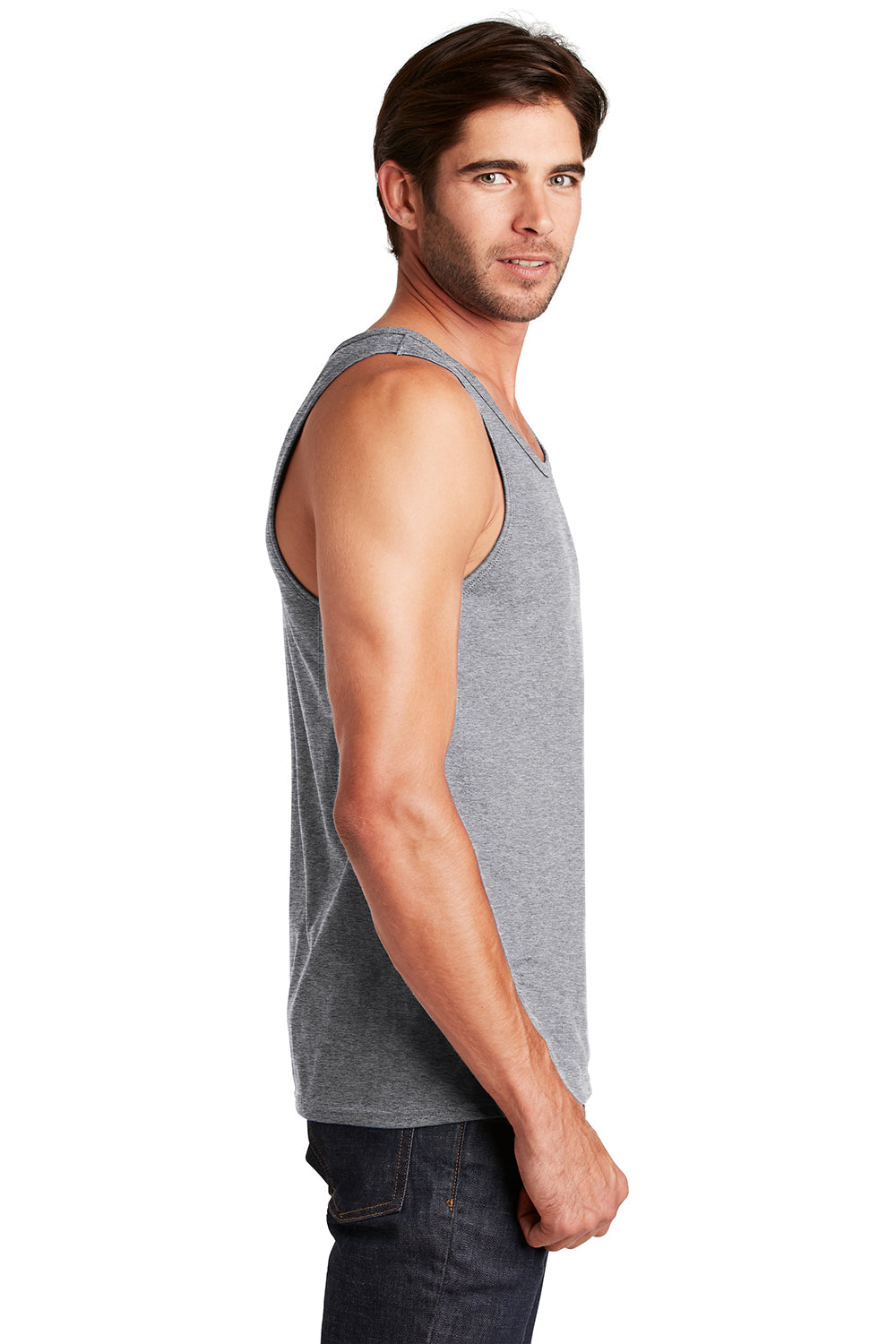 District DT5300 Mens The Concert Tank Top Heather Grey Model Side