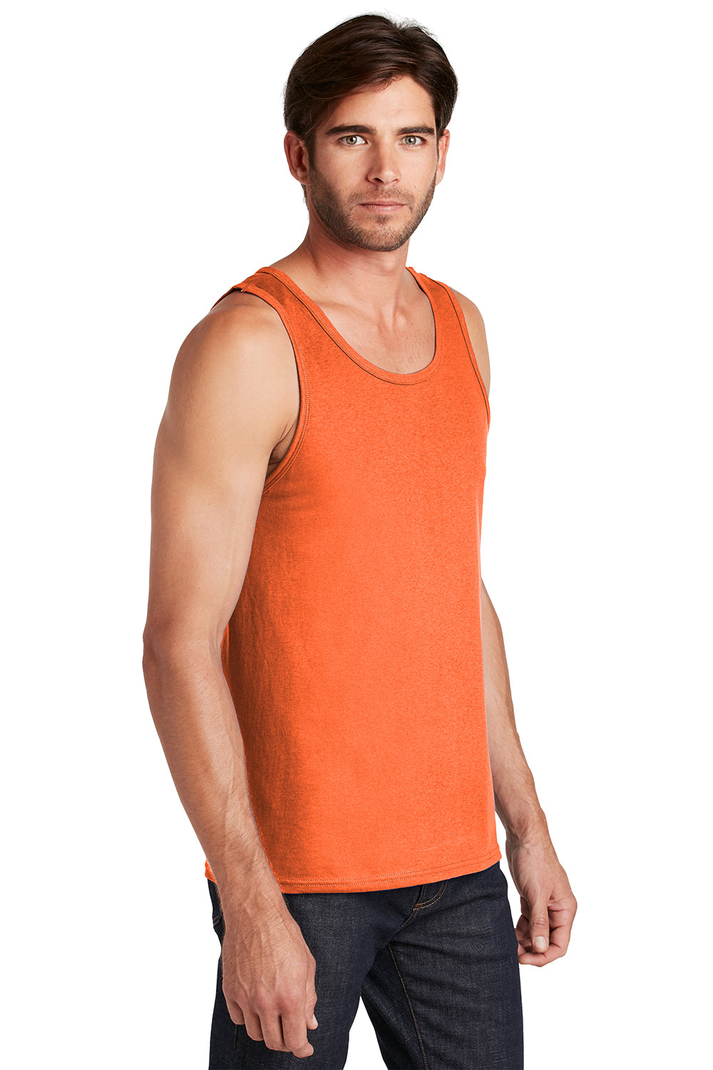 District DT5300 Mens The Concert Tank Top Neon Orange Model 3q