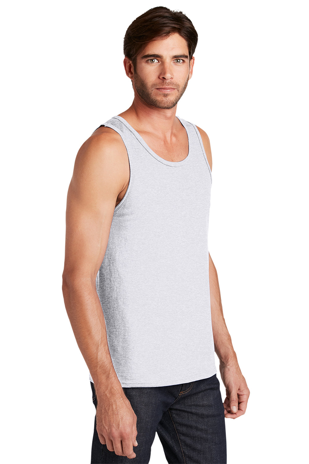 District DT5300 Mens The Concert Tank Top Heather White Model 3q