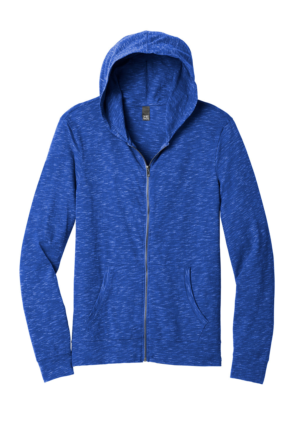 District DT565 Mens Medal Full Zip Hooded Sweatshirt Hoodie Deep Royal Blue Flat Front