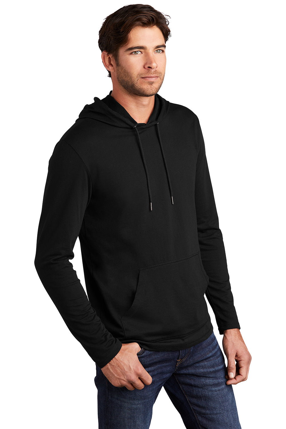 District DT571 Mens French Terry Hooded T-Shirt Hoodie Black Model 3q