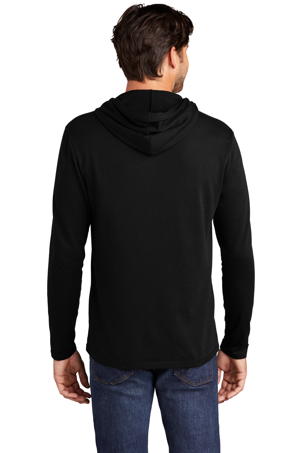 District DT571 Mens French Terry Hooded T-Shirt Hoodie Black Model Back