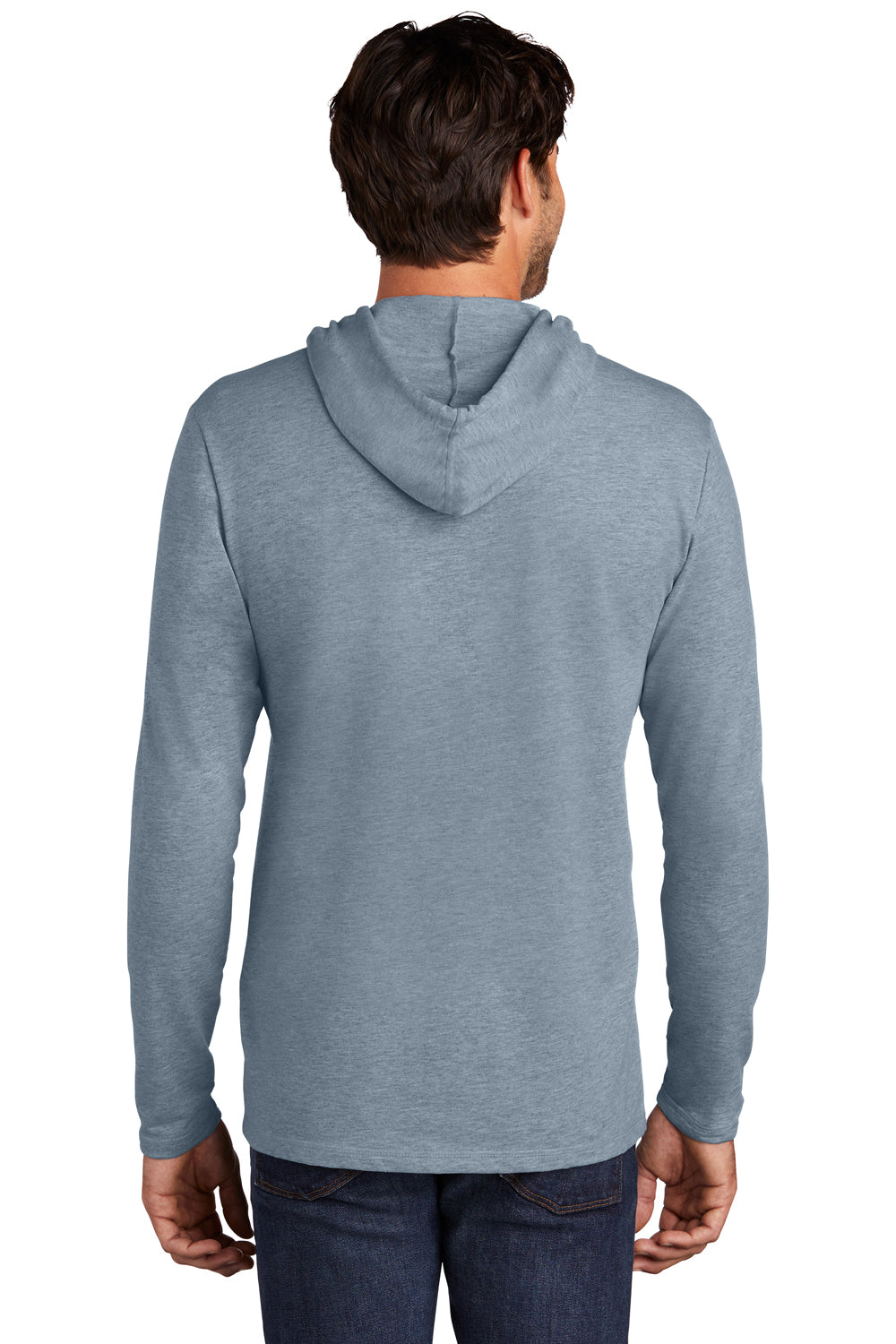 District DT571 Mens French Terry Hooded T-Shirt Hoodie Heather Flint Blue Model Back