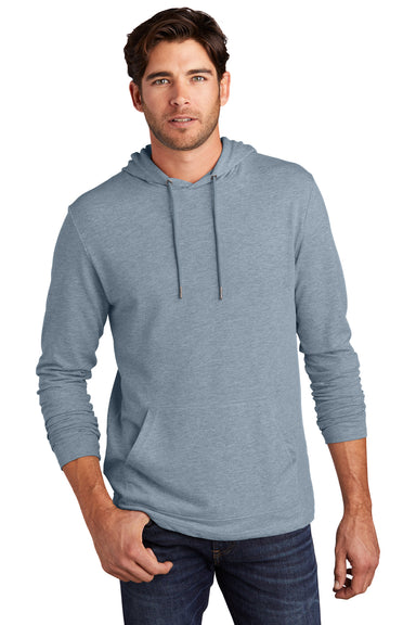 District DT571 Mens French Terry Hooded T-Shirt Hoodie Heather Flint Blue Model Front