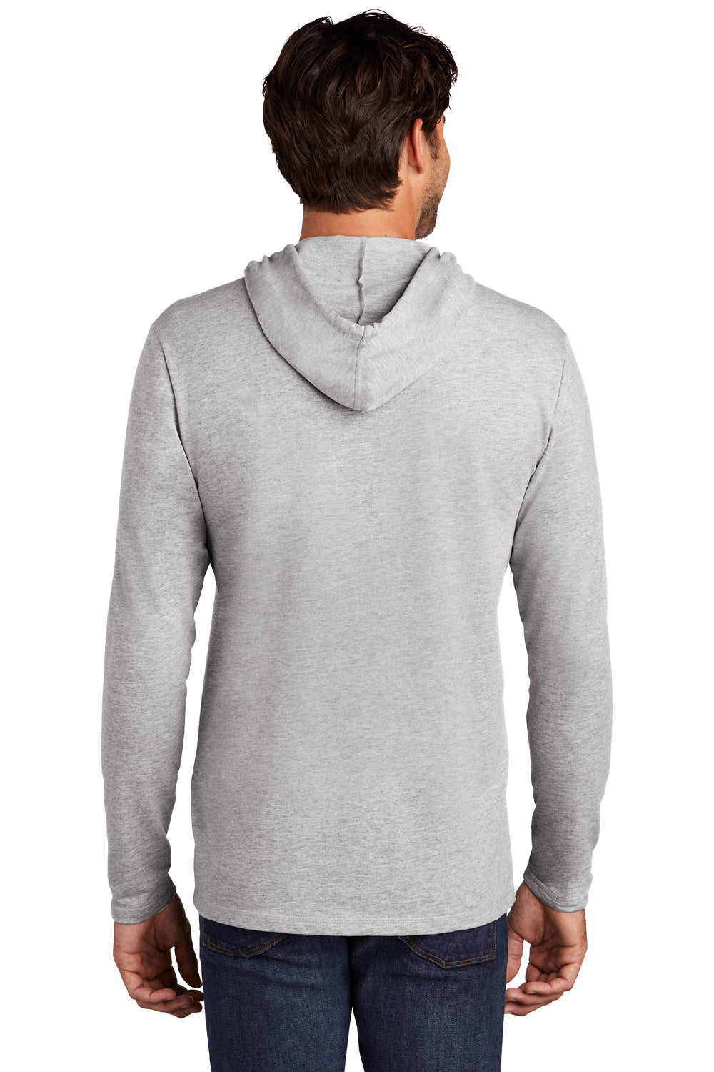 District DT571 Mens French Terry Hooded T-Shirt Hoodie Heather Light Grey Model Back