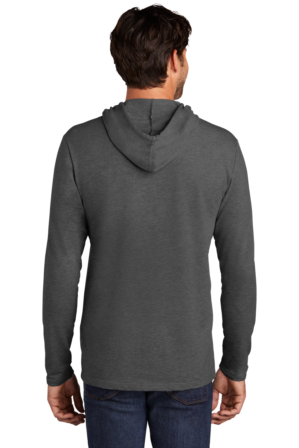 District DT571 Mens French Terry Hooded T-Shirt Hoodie Washed Coal Grey Model Back