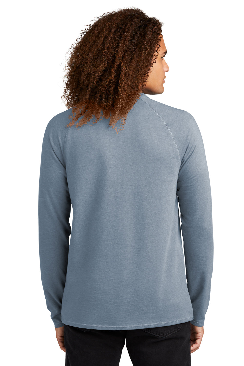 District DT572 Mens French Terry Crewneck Sweatshirt Heather Flint Blue Model Back